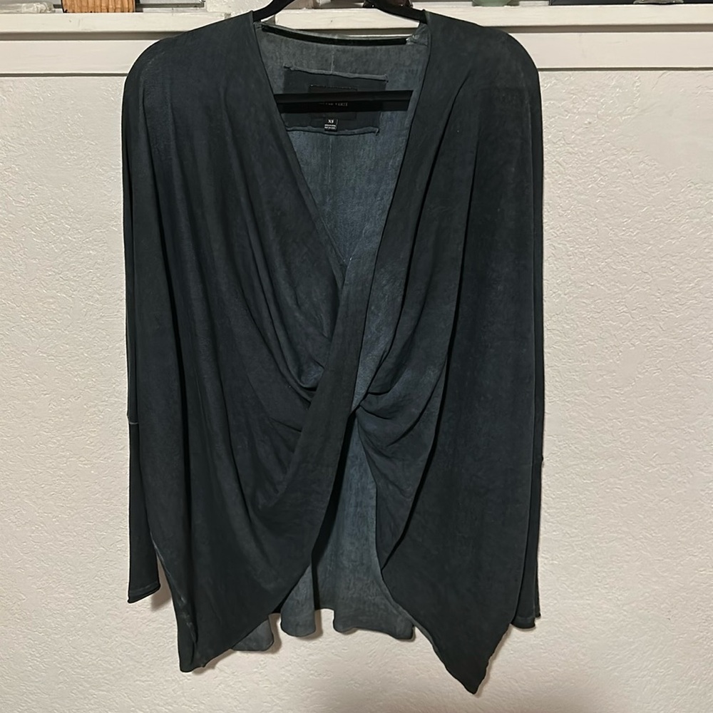 La Fee Verte Space-Dye Criss-Cross Front Long Sleeve Top Very OverSized